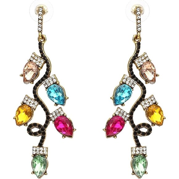 🆕 Women Pink Christmas Dangle Earrings Colorful Light Bulb Tree Drop Jewelry - Picture 1 of 7